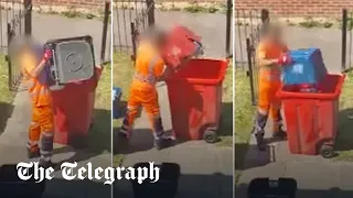 Moment binman caught mixing recycling with normal rubbish