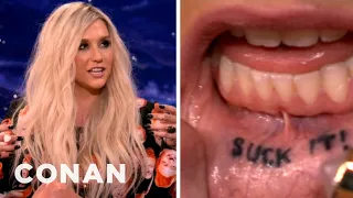 Kesha Got a Lip Tattoo To Kiss Off Her Online Haters | CONAN on TBS