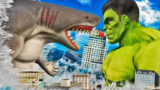 GIANT HULK vs GIANT HUMAN SHARK In GTA 5 (Fight)