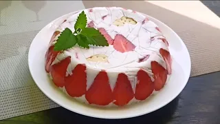 Простой Торт без выпечки с клубникой🍓🍓🍓Освежающий, холодный, вкусный Десерт👍