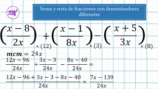 suma y resta de fracciones algebraicas con denominadores diferentes - Ejemplo 1