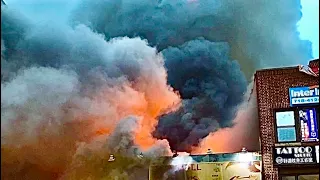 FDNY BOX 4465 ~ FDNY BATTLING MASSIVE 5TH ALARM IN MULTIPLE STORES ON MAIN STREET IN QUEENS NEW YORK