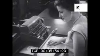 1950s secretaries at work behind the scenes in New York bank, typing and filing