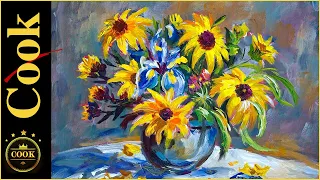 How to Paint Black-eyed Susan's in  a Still Life in Acrylic #impressionistpainting