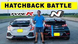 Hyundai Veloster N DCT vs Honda Civic Type R, battle of hatchbacks! Drag and roll race.