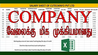 Salary Sheet of Cutechinfo Pvt Ltd in excel in Tamil | COMPANY வேலைக்கு முக்கியமானது