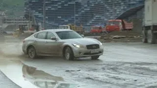 Sebastian Vettel plays with the Infiniti M37 on the future circuit Sochi.