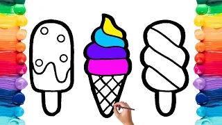 How to draw simple Delicious Ice Cream 🍨🍦 | Easy drawing and Coloring Ice Cream  for Kids & Toddlers