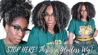 Did THAT! New Color w/TEXTURE! Kinky Curly Highlight Wig Install Beginner Wig NO ADHESIVE NadulaHair