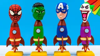 Rocket mix Superheroes Hulk, Spiderman, Captain America vs Joker with clay 🧟 Polymer Clay Tutorial