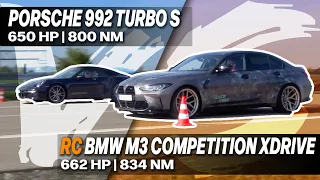 Drag Race! RaceChip tuned BMW M3 Competition xDrive vs. Stock Porsche 992 Turbo S