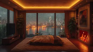 Sounds Rain and Thunder on Window - Warm Air in Night Christmas Peace for Sleep, Rain to Sleep