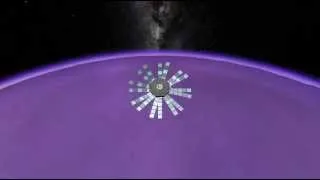 A green flash at sunset on a purple world