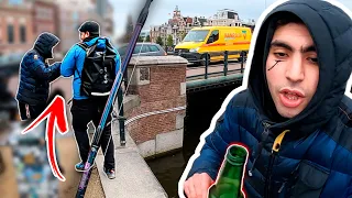 DRUNK Man Tries to STEAL our Fishing Rods in Amsterdam
