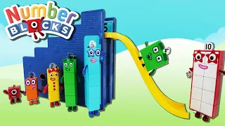 Numberblocks Slide down the Step Squad Headquarters!  Fun Video for Toddlers with Number Fun