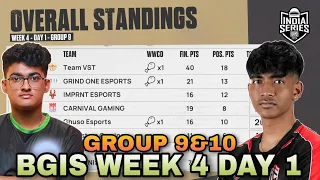 BGIS Points Table | The Grind | Day 1 Week 4 | Group 9&10 | BGMI Tournament Live