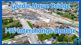 Gordie Howe Bridge Drone Update. I-75 Interchange. Construction update of ramps to bridge from I-75