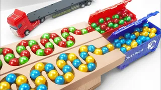 Marble Run Race ☆ HABA Slope, Dump Truck & Garbage Truck, School Bus, Forklift, Tractors #02