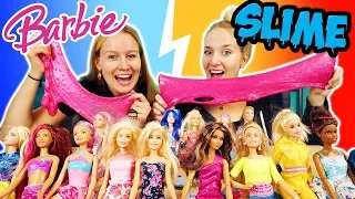 WÄHLE NICHT DIE FALSCHE BARBIE SLIME CHALLENGE Nina & Kathi mischen Schleim und Barbie entscheidet!