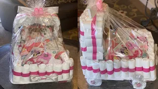 How to make a diaper stroller (pampers baby shower ideas) diaper carriage for baby girl 👧🏻