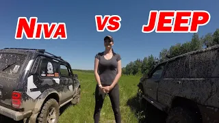 Нива зарубилась с Jeep Grand Cherokee.