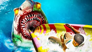 WATER SLIDE Into ZOMBIE SHARK ATTACK (GTA 5 Mods)