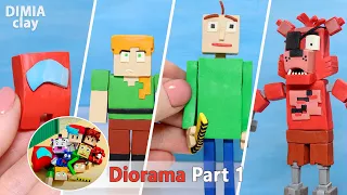 Modeling in the Minecraft style of characters from the games Among us, FNAF, Baldi | Diorama part 1