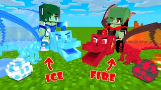 Monster School : Fire Zombie and Dragon vs ICE Zombie and Dragon - Minecraft Animation