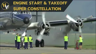 Super Constellation smokey engine startup and takeoff at Altenrhein