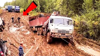 BEST Crazy Trucks Driving Skills ! Crossing River & Extremely Bad Muddy Roads