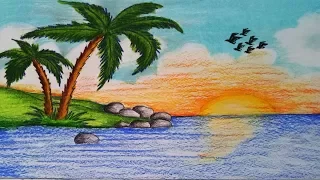 How to draw scenery of Islands.Step by step (easy draw)