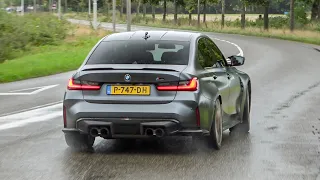 BMW M3 G80 Competition with Akrapovic Exhaust - Accelerations, Revs, Poweslides in RAIN!