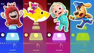 Oddbods Fuse (Red) vs Pinkfong on Baby Shark vs Cocomelon vs Sheriff Labrador 🪩dancing by Tiles Hop