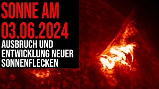 Ausbruch auf der Sonne und Entwicklung neuer Sonnenflecken