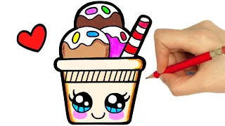 HOW TO DRAW A CUTE ICE CREAM AND COLORING, DRAW CUTE THINGS EASY