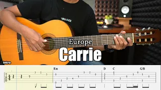 Carrie - Europe - Fingerstyle Guitar Tutorial + TAB & Lyrics