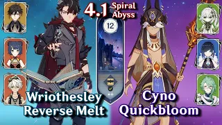 C0 Wriothesley Melt & C0 Cyno Quickbloom | Spiral Abyss 4.1 - Floor 12 9 Stars | Genshin Impact 4.1