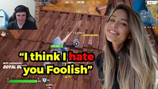 Valkyrae says, "I think I HATE you" to Foolish after he INSULTS her glider | Fortnite