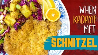 INCREDIBLY DELISH Veal SCHNITZEL and Rainbow Potato Salad! Refika Twist on German/Viennese Classics