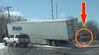 Semi Truck Stuck On The Train Tracks Right In Front Of A Train!