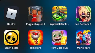 Роблокс,Piggy Chapter 1,Impossible Car Tracks 3d,Ice Scream 3,Brawl Stars,Talking Tom Hero Dash,Gold