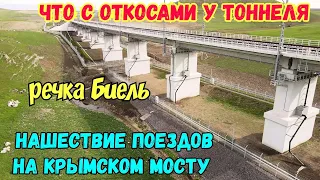 На Крымском мосту СТОЛПОТВОРЕНИЕ из поездов.Что с ОТКОСАМИ у СЕВЕРНОГО портала и БИЕЛЬСКОГО моста?