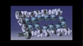 Opposed piston diesel engine animation