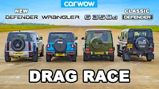 Mercedes G350 vs Jeep vs NEW & OLD Defender: DRAG RACE!