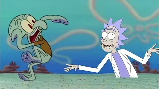 Squidward trying to get a pizza from Rick