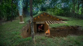 Girl Built The Most Beautiful Dugout Underground Home with Complete Warm Fireplace, Girl Bushcrafts