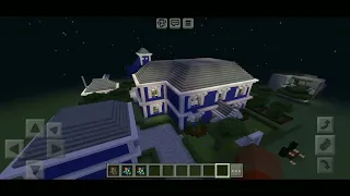 Minecraft: A fantastic of blue house with person to see at night sky