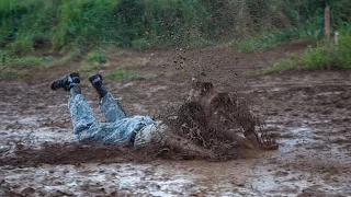 Girl falling in field of mud - HILARIOUS FAIL