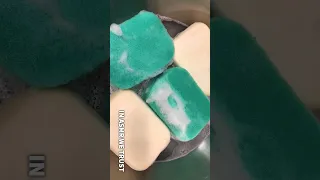 White & Green Sponges (Hot Water Rinse) #sudsy #asmrsoap #spongesqueezing #cleantok