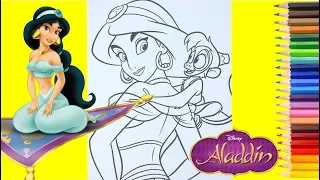 Disney Princess Jasmine and Abu Coloring Pages Aladdin - for kids